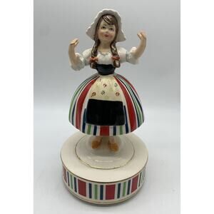 Vtg Schmid Dutch Girl Musical Figurine Tip To Through The Tulips Plays Crazing